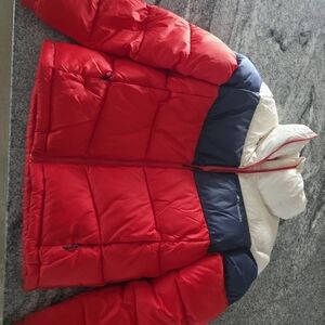 Columbia Red, Blue, and White Puffer Jacket